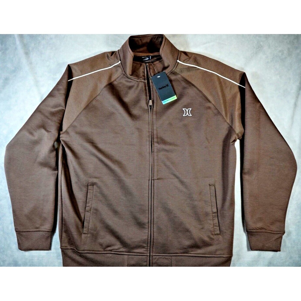 NWT Hurley Men's Size‎ Large Full Zip Fleece Long Sleeve Brown New Pockets